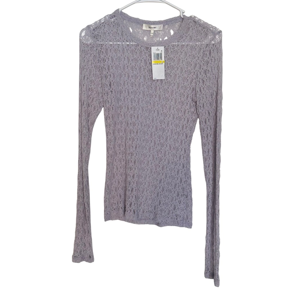 FRAME Crewneck Mesh Long Sleeve Lilac Top M‎ Sheer Retro Coquette